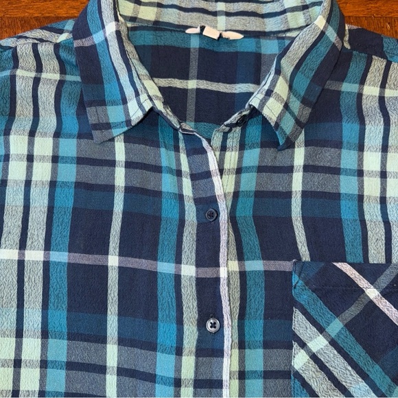 Lucky Brand Shirt Womens Large Blue Plaid L/S Button Down Cotton Viscose Blend - Picture 5 of 9